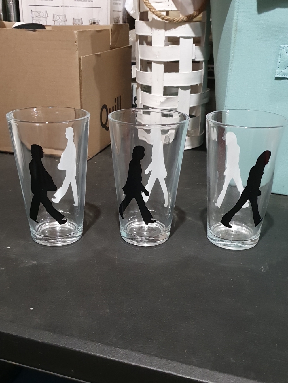 The Beatles Silhouette Walk Pint Glasses - Set of 3 (Black & White)